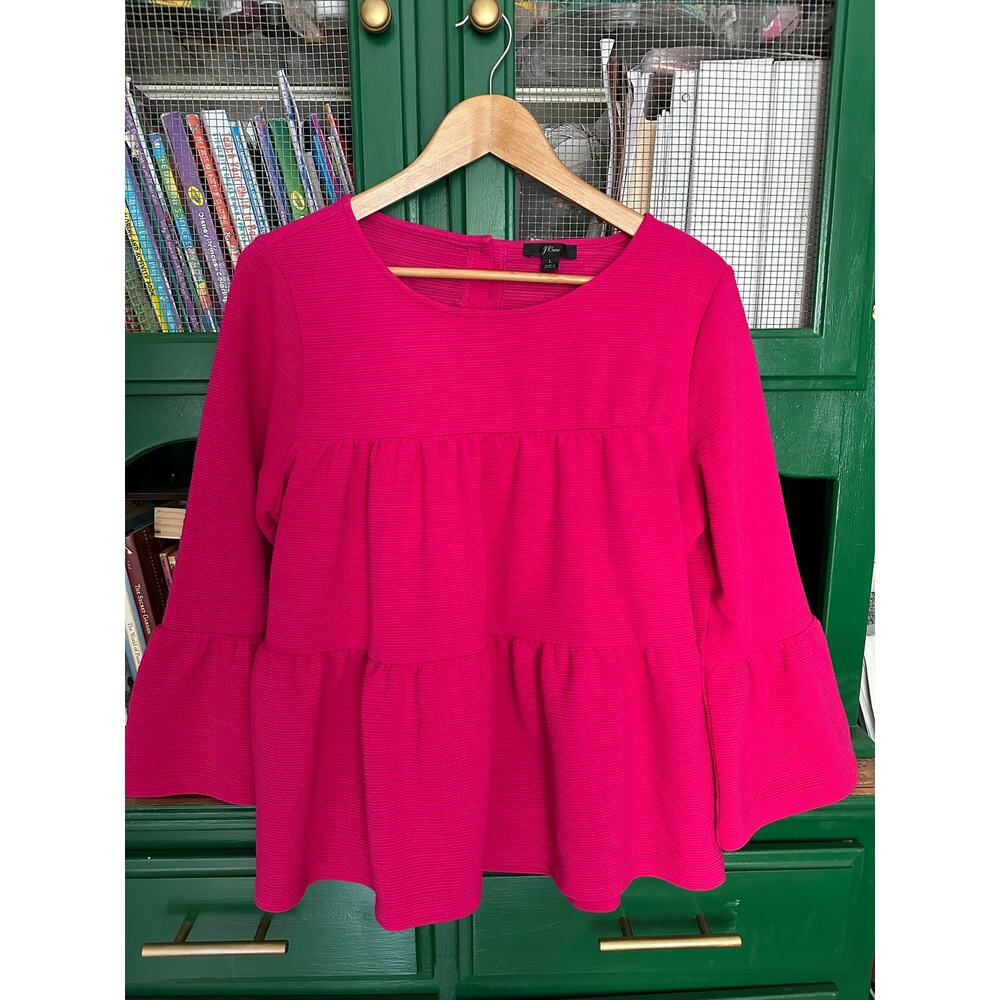 J. Crew Pink 3/4 Length Sleeve Tiered Shirt Large